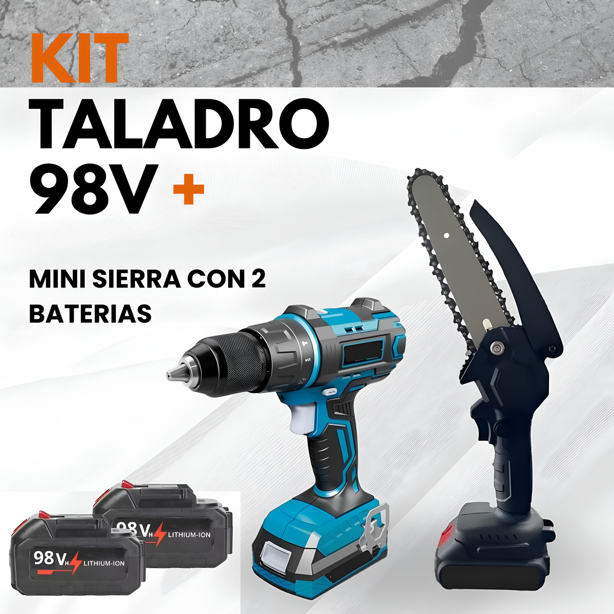 Combo Taladro 96V + Mini Sierra · 2 Baterías